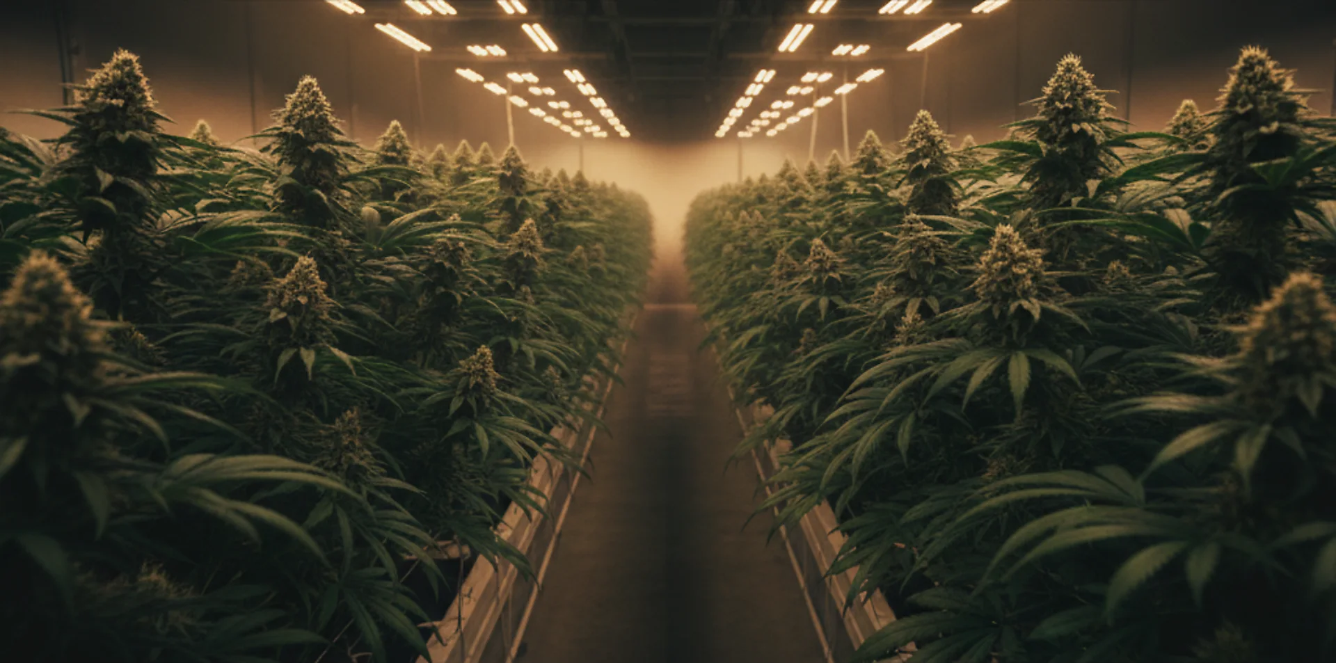 Commercial cannabis cultivation garden under professional grow lights