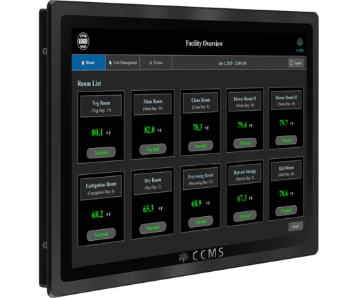 CCMS cultivation control and monitoring touchscreen