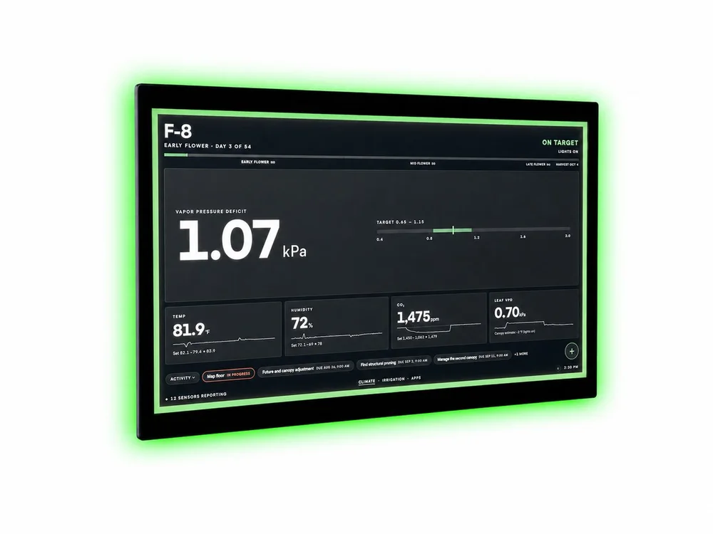Growlink displayLINK wall-mounted touchscreen with its status LED ring lit green